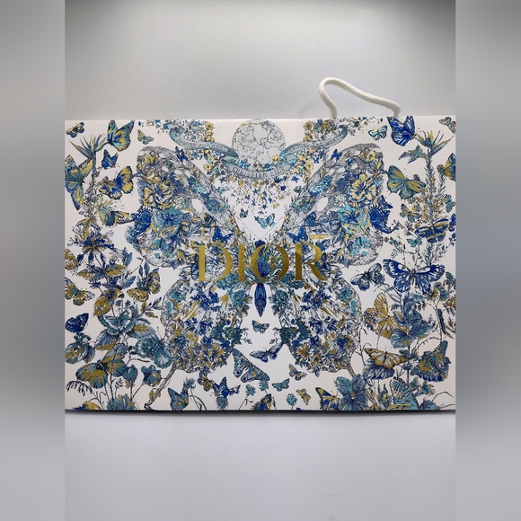 Dior Other - DIOR Large Butterfly Floral Gift Bag 16x12 Gold Foil Rope Handles PRISTINE